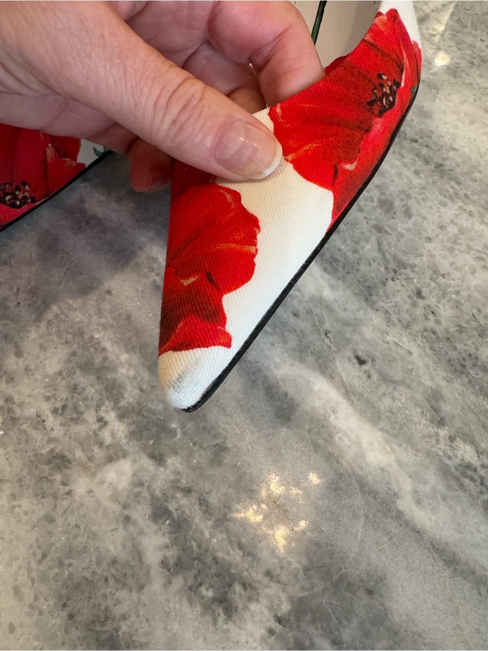 Dolce & Gabbana White Slingback Heels with Red Poppy Print - Picture 4 of 8